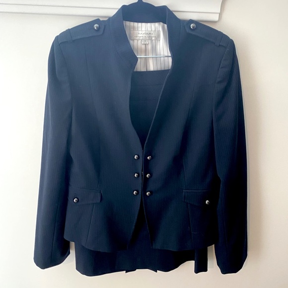 Tahari Jackets & Blazers - TAHARI | 2pc Pinstripe Skirt Suit Military Jacket Blazer Pencil Skirt Navy - 10